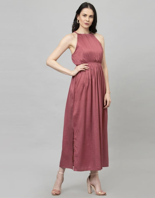 Ethnic Watermelon Pink Coloured Dyed Poly Silk Dresss | Sudathi