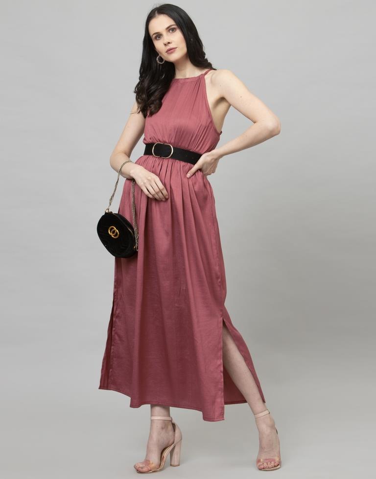Ethnic Watermelon Pink Coloured Dyed Poly Silk Dresss | Sudathi