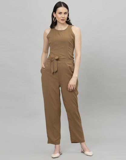 Peanut Brown Coloured Plain Poly Rayon Jumpsuit | Leemboodi