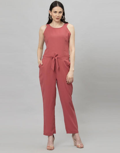 Light Pink Coloured Plain Poly Rayon Jumpsuit | Leemboodi