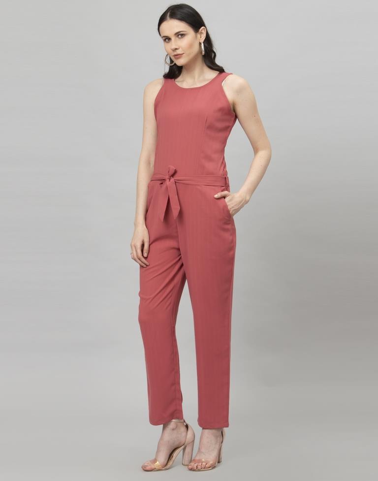 Light Pink Coloured Plain Poly Rayon Jumpsuit | Leemboodi