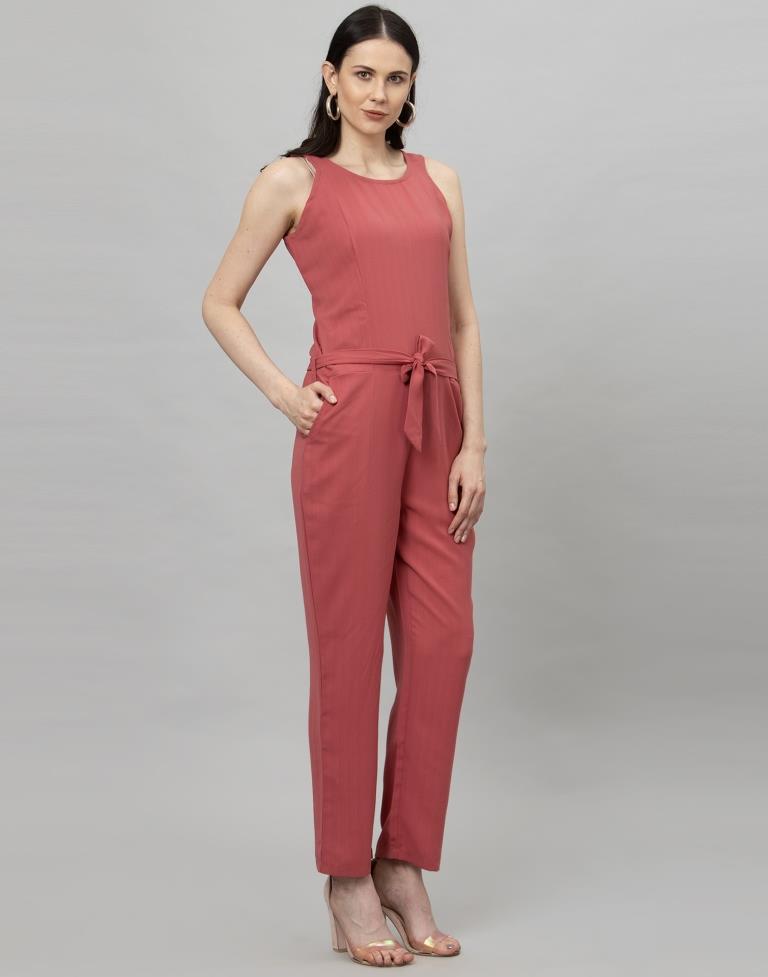 Light Pink Coloured Plain Poly Rayon Jumpsuit | Leemboodi