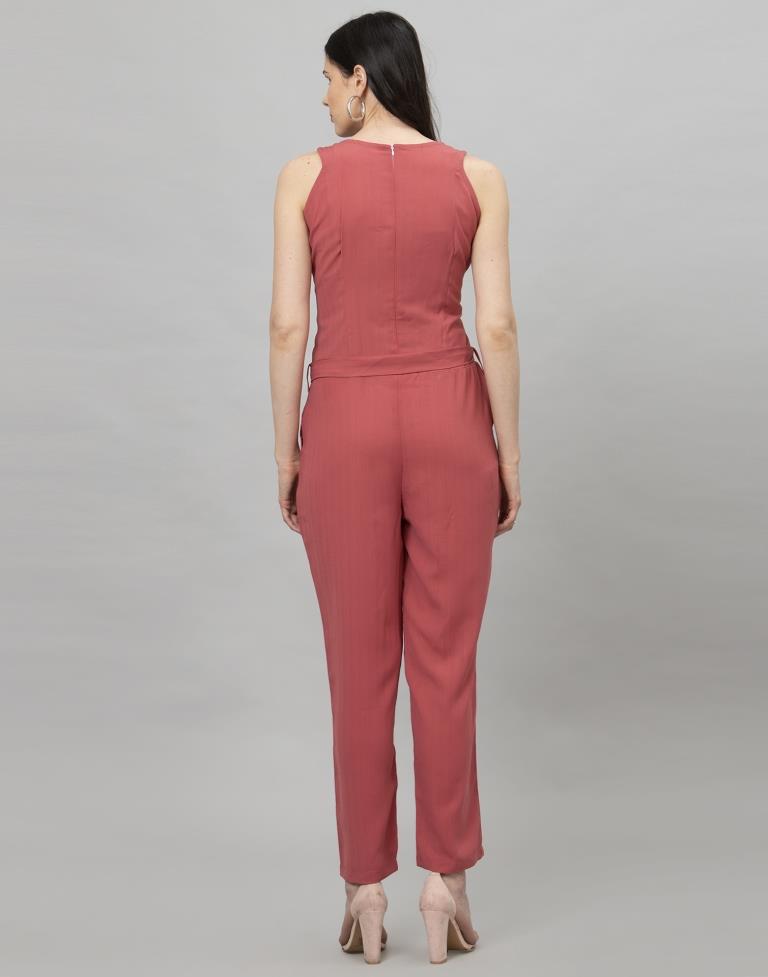 Light Pink Coloured Plain Poly Rayon Jumpsuit | Leemboodi