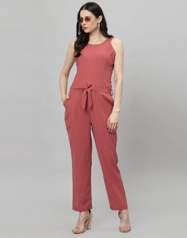 Light Pink Coloured Plain Poly Rayon Jumpsuit | Leemboodi