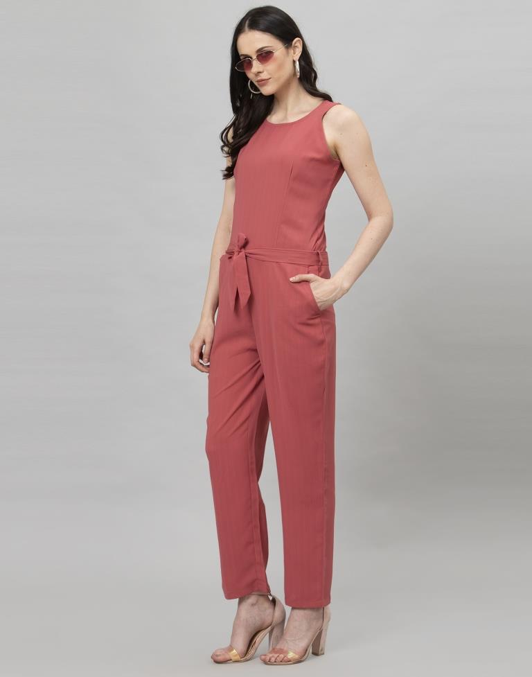 Light Pink Coloured Plain Poly Rayon Jumpsuit | Leemboodi