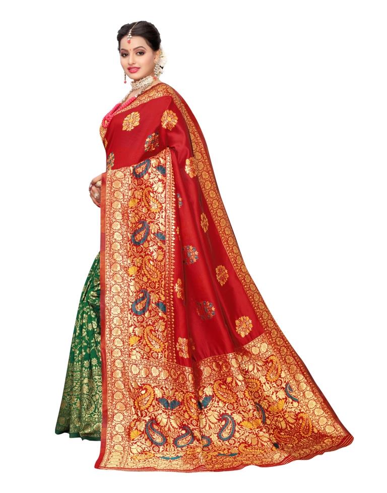 Red Coloured Poly Silk Banarasi Jacquard Partywear saree | Leemboodi
