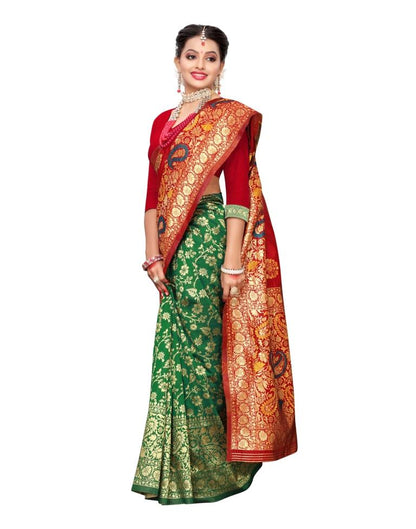 Red Coloured Poly Silk Banarasi Jacquard Partywear saree | Leemboodi