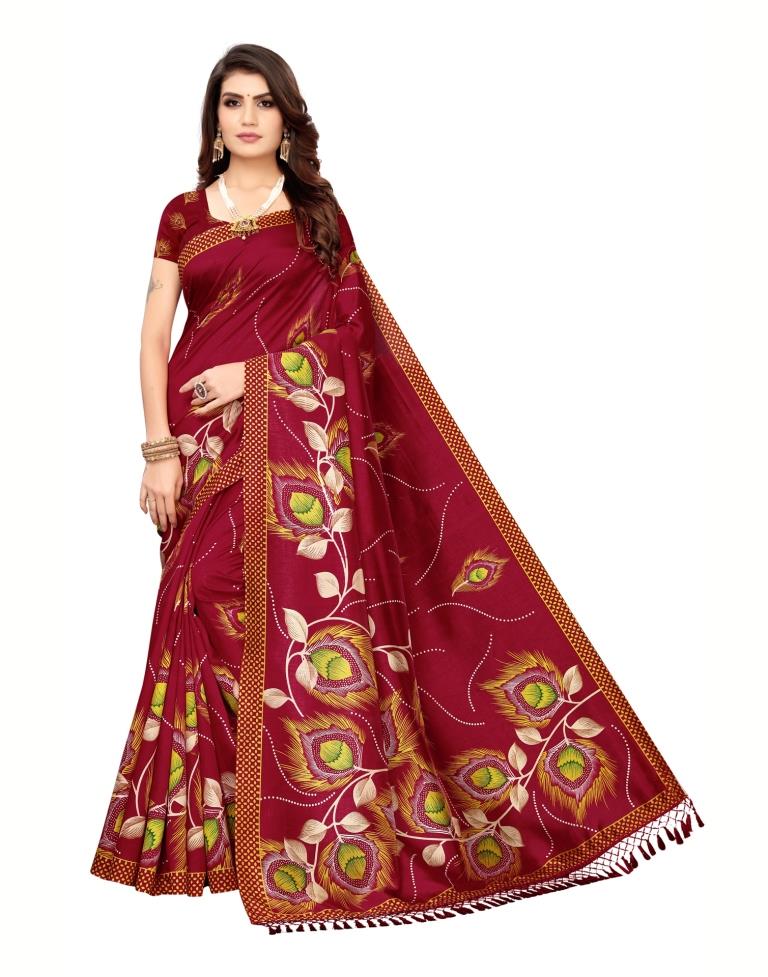 Red Coloured Poly Silk Printed Casual saree | Sudathi