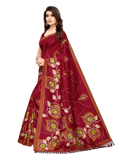 Red Coloured Poly Silk Printed Casual saree | Sudathi