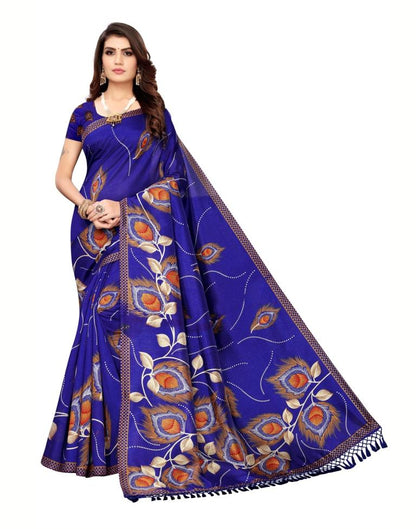 Blue Coloured Poly Slik Printed Casual saree | Sudathi
