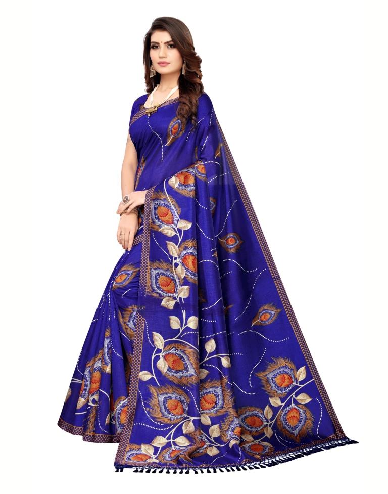 Blue Coloured Poly Slik Printed Casual saree | Sudathi
