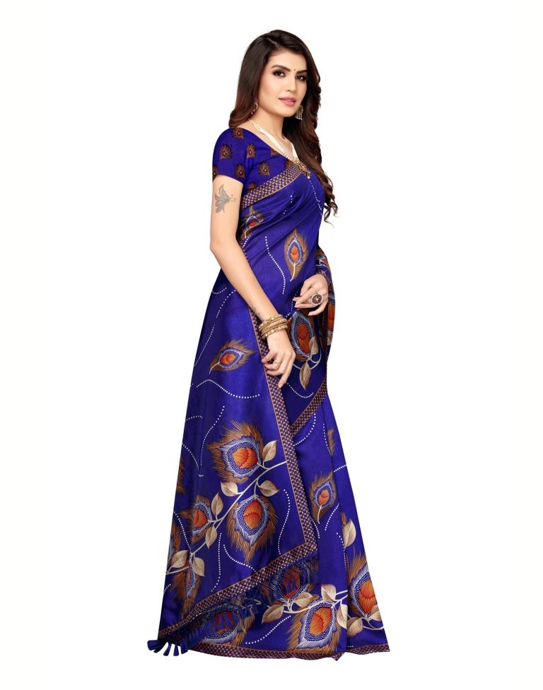 Blue Coloured Poly Slik Printed Casual saree | Sudathi