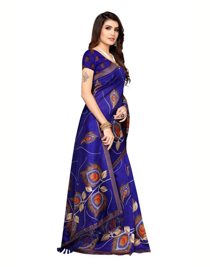 Blue Coloured Poly Slik Printed Casual saree | Sudathi
