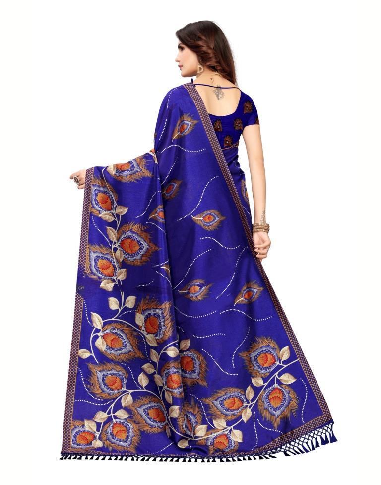 Blue Coloured Poly Slik Printed Casual saree | Sudathi