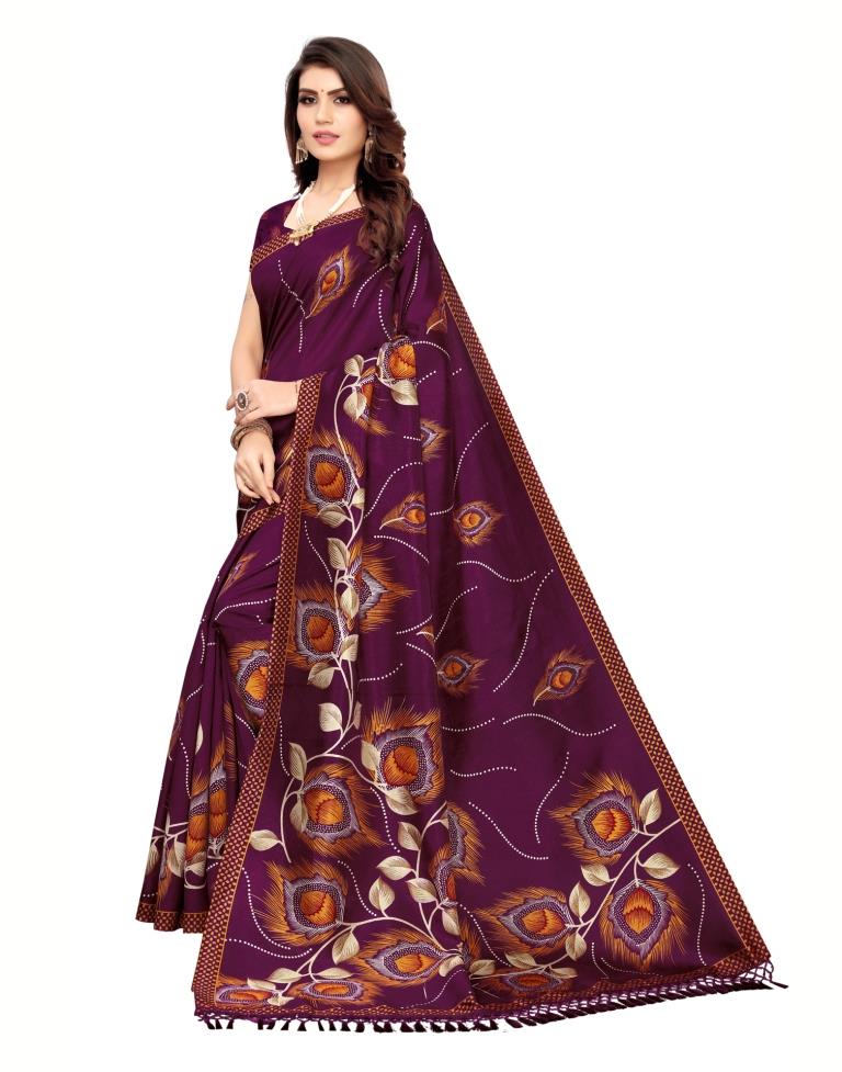 Purple Coloured Poly Silk Printed Casual saree | Sudathi