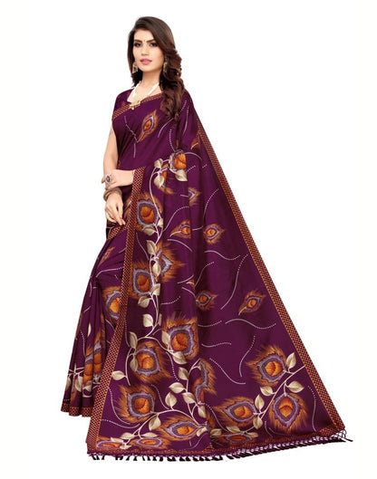 Purple Coloured Poly Silk Printed Casual saree | Sudathi