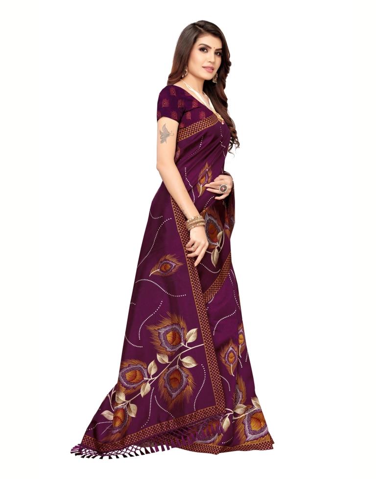 Purple Coloured Poly Silk Printed Casual saree | Sudathi