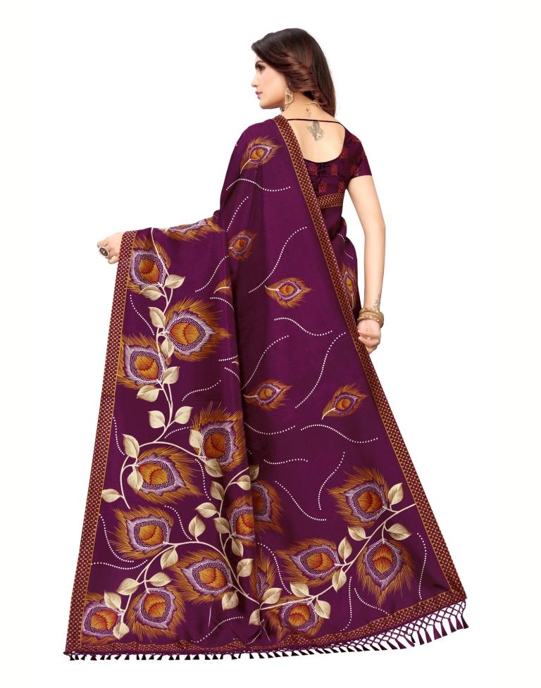 Purple Coloured Poly Silk Printed Casual saree | Sudathi