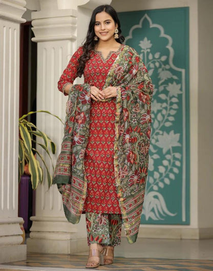 Green Rayon Printed Straight Kurta Set