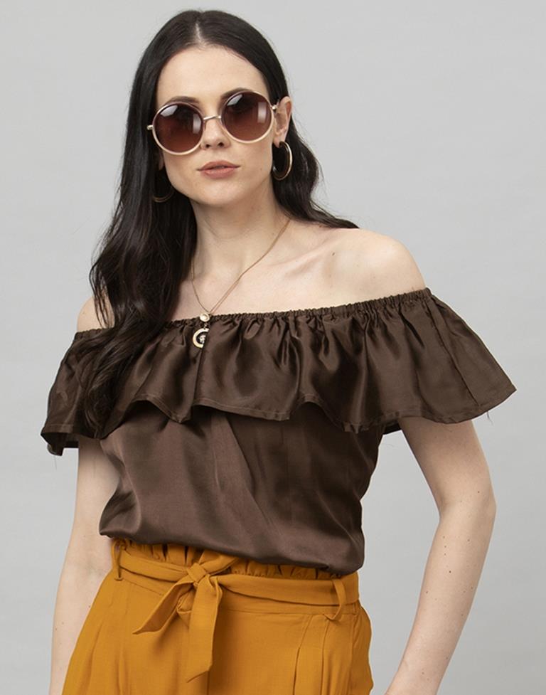 Ambitious Brown Coloured Plain Satin Silk Tops | Leemboodi