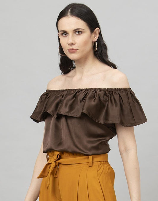 Ambitious Brown Coloured Plain Satin Silk Tops | Leemboodi