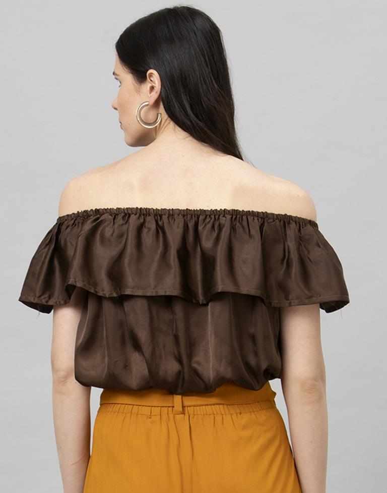 Ambitious Brown Coloured Plain Satin Silk Tops | Leemboodi