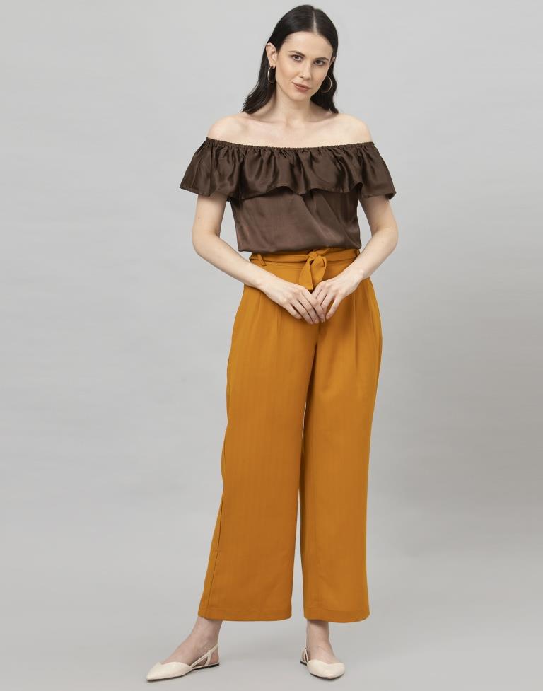 Ambitious Brown Coloured Plain Satin Silk Tops | Leemboodi