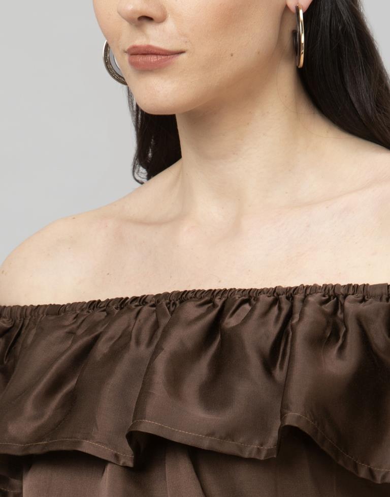 Ambitious Brown Coloured Plain Satin Silk Tops | Leemboodi