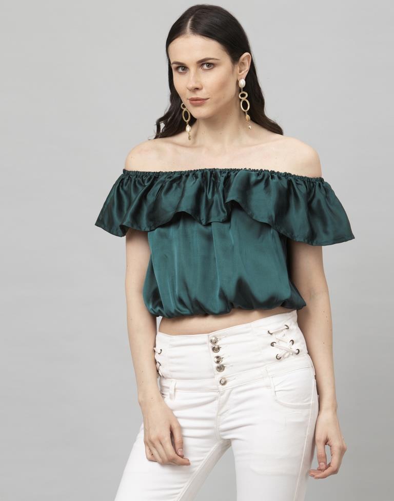 Ravishing Sacramento Green Coloured Plain Satin Silk Tops | Leemboodi