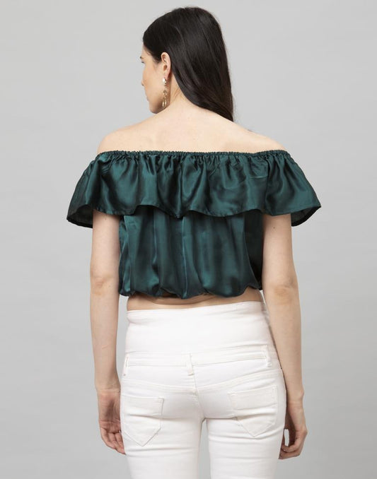 Ravishing Sacramento Green Coloured Plain Satin Silk Tops | Leemboodi