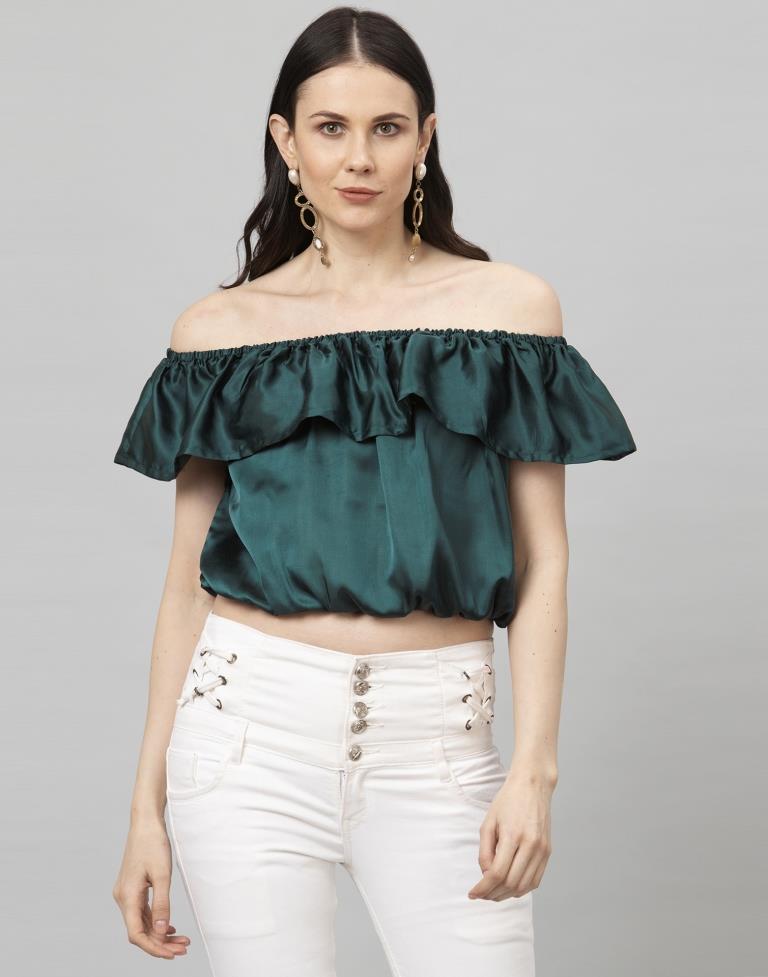 Ravishing Sacramento Green Coloured Plain Satin Silk Tops | Leemboodi