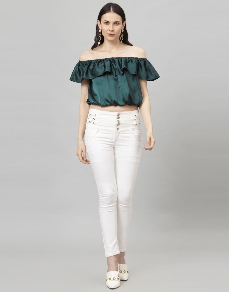 Ravishing Sacramento Green Coloured Plain Satin Silk Tops | Leemboodi