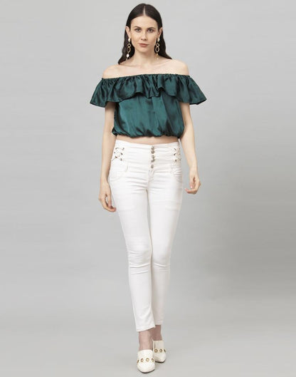 Ravishing Sacramento Green Coloured Plain Satin Silk Tops | Leemboodi