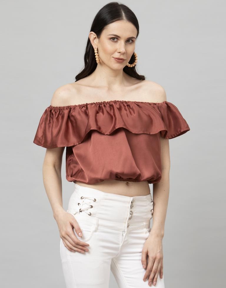 Dreamy Rosewood Pink Coloured Plain Satin Silk Tops | Leemboodi