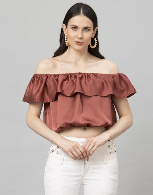 Dreamy Rosewood Pink Coloured Plain Satin Silk Tops | Leemboodi