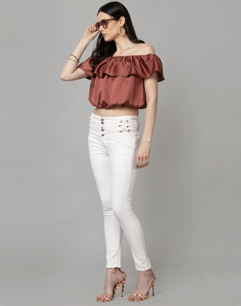 Dreamy Rosewood Pink Coloured Plain Satin Silk Tops | Leemboodi