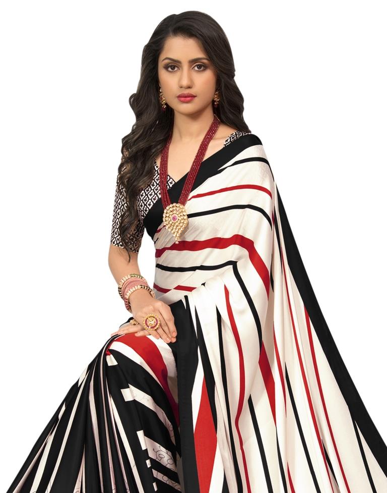 Off White Coloured Satin Printed Casual saree | Sudathi