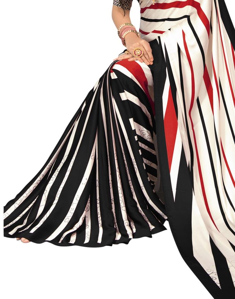 Off White Coloured Satin Printed Casual saree | Sudathi