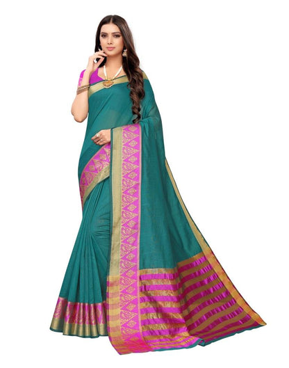 Turquoise Coloured Cotton Silk Jacqurad Partywear saree | Leemboodi