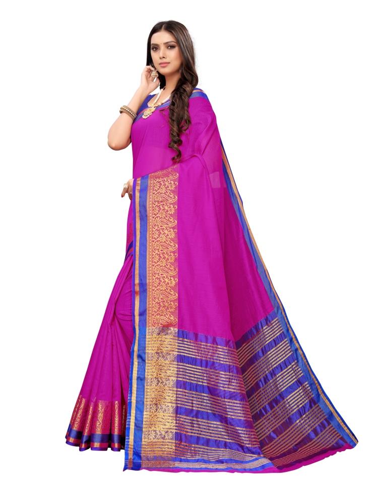 Pink Coloured Cotton Silk Jacqurad Partywear saree | Sudathi