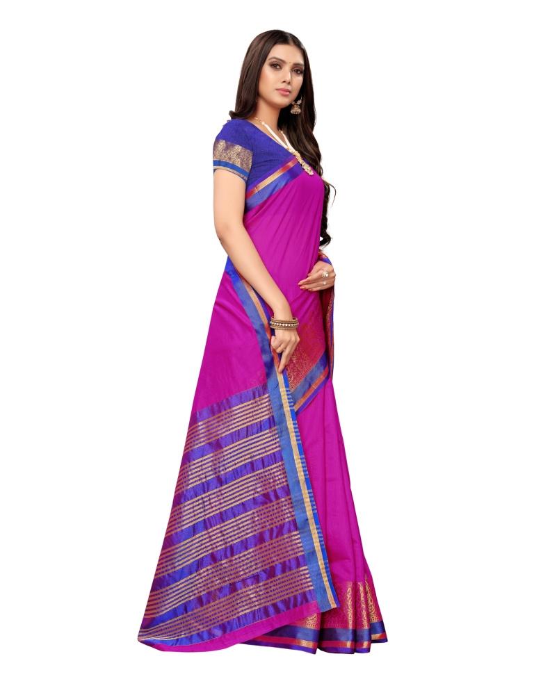 Pink Coloured Cotton Silk Jacqurad Partywear saree | Sudathi