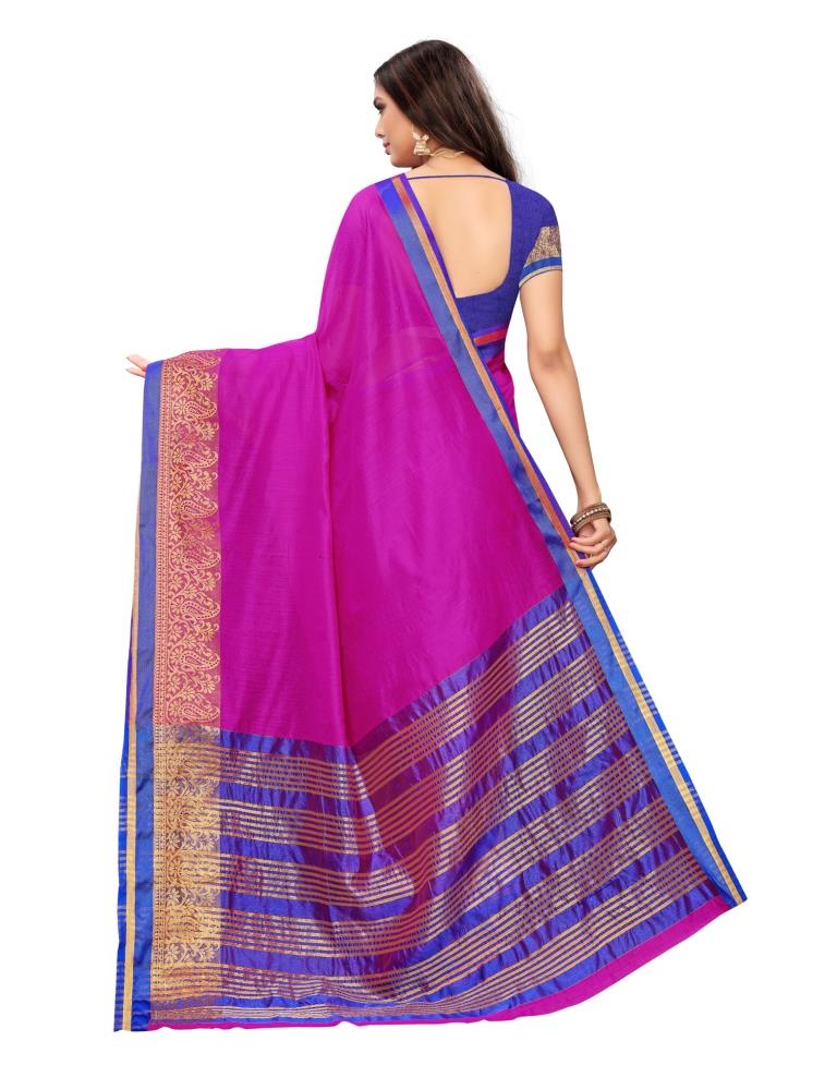 Pink Coloured Cotton Silk Jacqurad Partywear saree | Sudathi