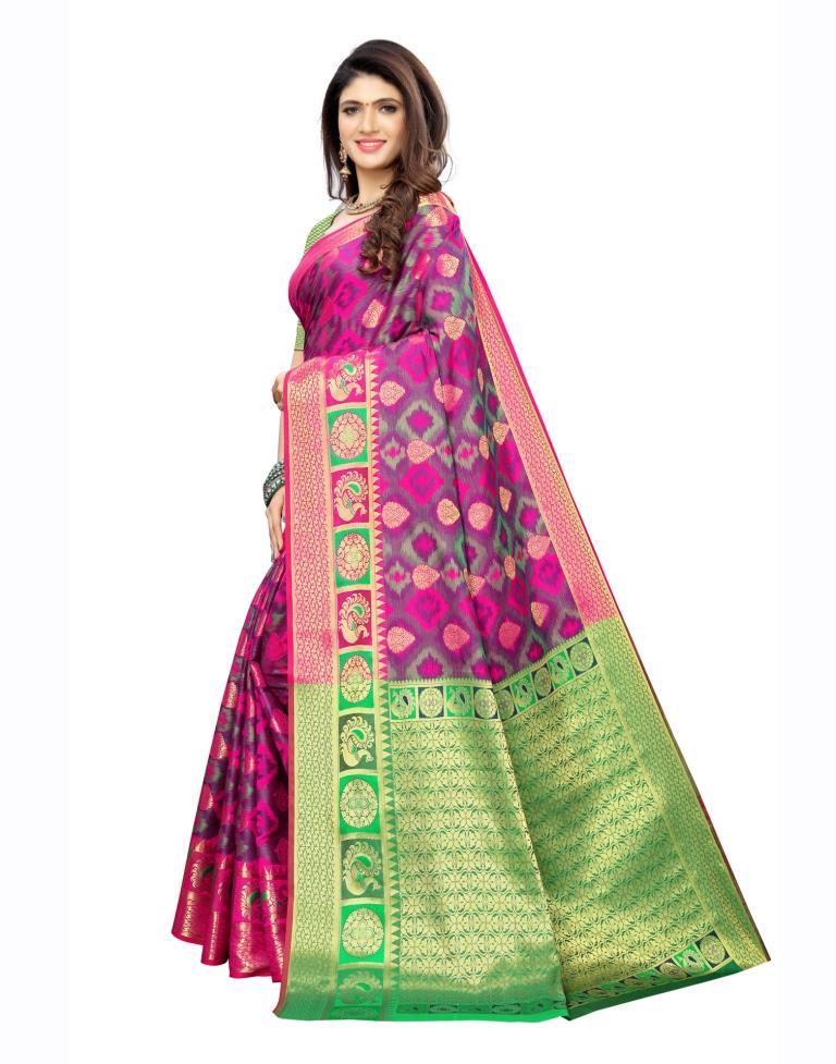 Pink Coloured Poly Silk Banarasi Jacquard Partywear saree | Leemboodi