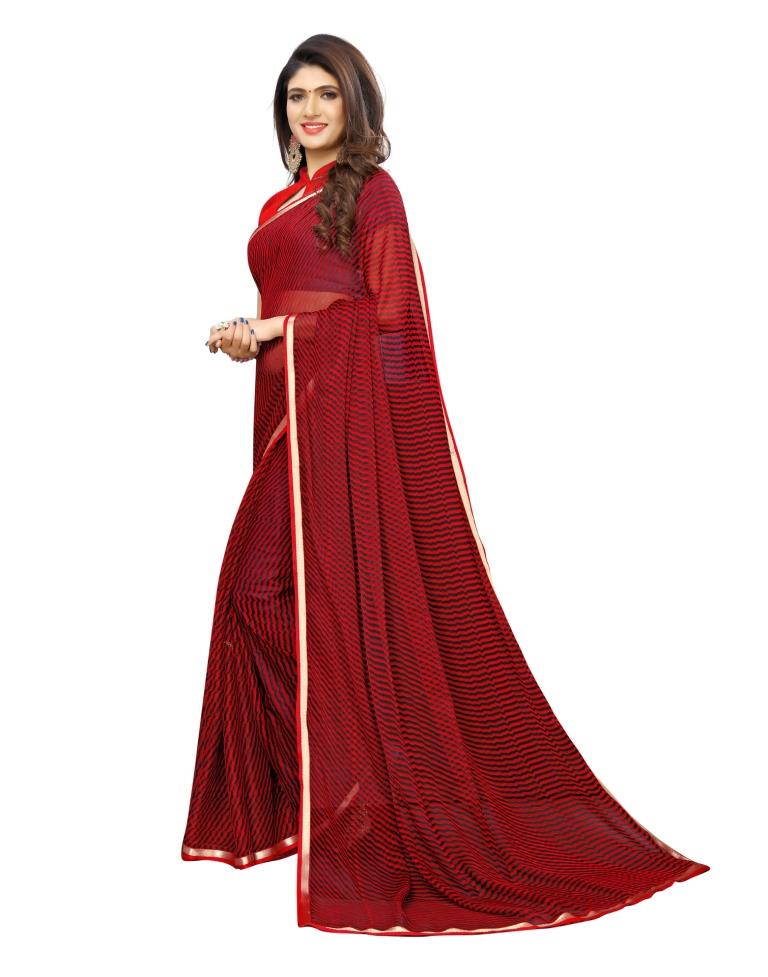 Red Coloured Chiffon Printed Casual saree | Sudathi