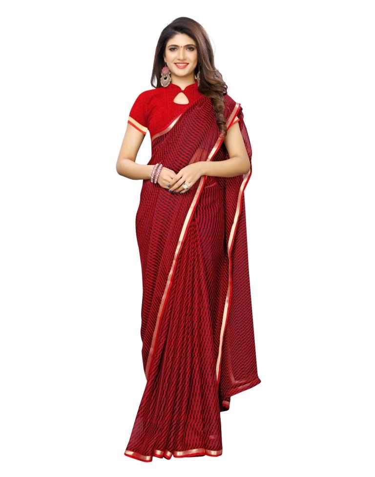 Red Coloured Chiffon Printed Casual saree | Sudathi