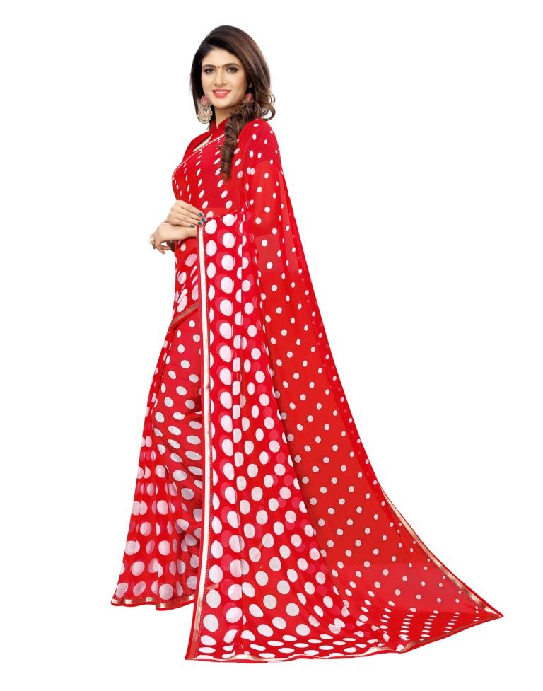 Red Coloured Leheriya Printed Chiffon Saree | Sudathi