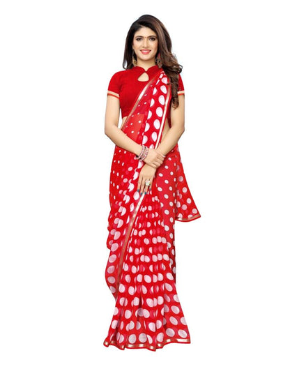 Red Coloured Leheriya Printed Chiffon Saree | Sudathi