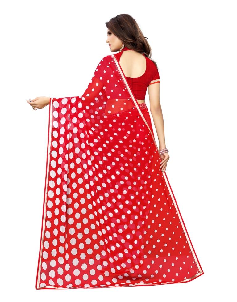 Red Coloured Leheriya Printed Chiffon Saree | Sudathi