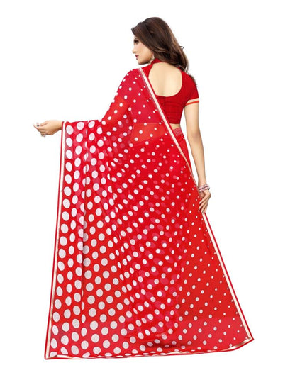 Red Coloured Leheriya Printed Chiffon Saree | Sudathi