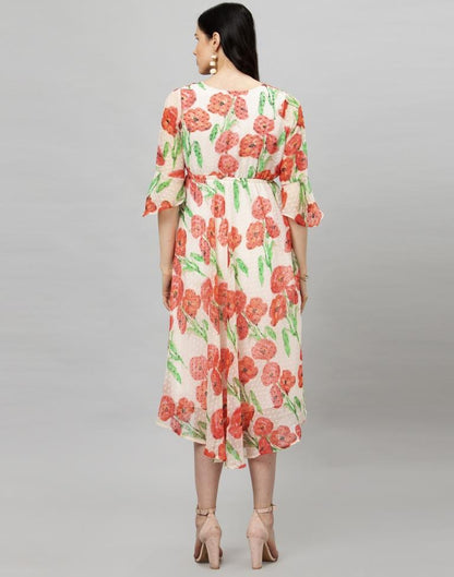 Off White Coloured Printed Chiffon Dress | Sudathi